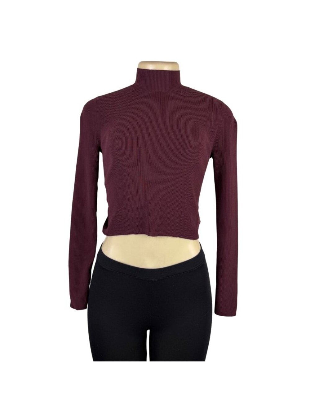 Lululemon Womens Burgundy Ribbed Long Sleeve Crop Top Open Back  Sz M